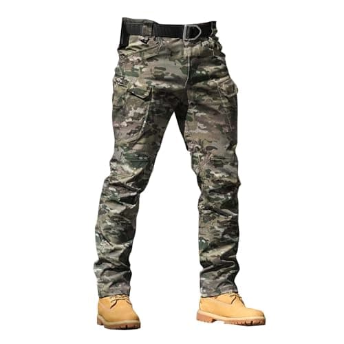 Image of Cocila Cargo Trousers for Men UK Combat Baggy Outdoor Waterproof Hiking Work Pants Stretch Multi Pockets Durable Lightweight Classic Tactical Trousers Oversized Easy Care Autumn Camouflage XL