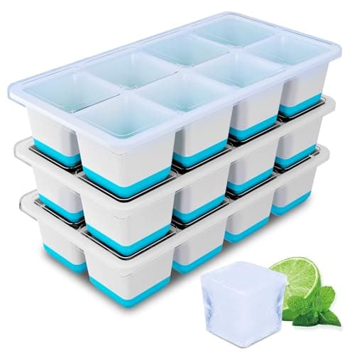 Image of Large Ice Cube Tray with Lid, 3 Pack Large Ice Cube Moulds, Easy Release BPA-Free Ice Trays for Freezer, Silicone Ice Cube Tray with Lid for Whiskey, Cocktails, Drinks(Blue)