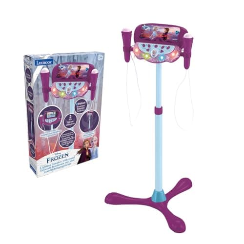 Image of LEXIBOOK, Frozen, Lighting Speaker with stand for children, musical toy game, adjustable height, light effects, 2 microphones included, MP3 plug, Aux-in cable plug, purple/blue, S160FZ