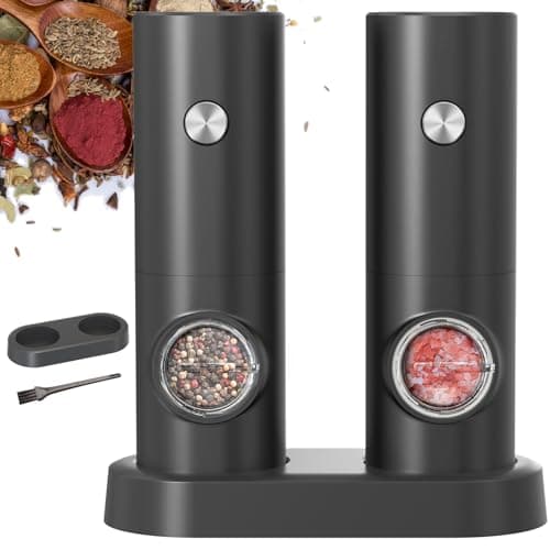 Image of CIRCLE JOY Electric Salt and Pepper Grinder Set, Battery Operated Pepper Mill Grinder with Base, Adjustable Coarseness and Automatic Single Hand Operation, Black