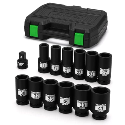 Image of TecoTek 3/4" Drive Deep 6-Point Impact Socket Set, 13-Piece Jumbo Assortment, Cr-Mo, Metric (17mm to 41mm), 1/2" F to 3/4" M Impact Socket Adapter, for Large Vehicle and Apparatus Maintenance