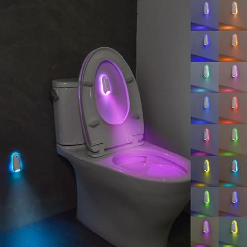 Image of HOTUT Motion Sensor Toilet Night Light, 16 Colors Home Toilet Light Bathroom Body Motion Sensor Toilet Bowl Lid Lamp, Adjustable Motion Activated Toilet Night Light for Any Toilet (1 Pack)