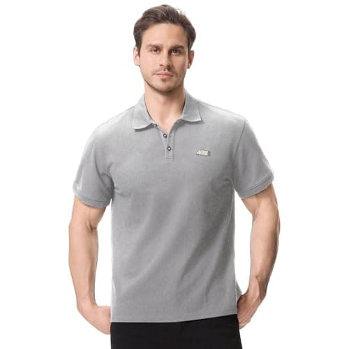 Image of Aureonus Men's Polo Shirts Cotton Outdoor Sport Shirts Sleeve Knitted Stretch Golf Vertical Striped Polo T-Shirt Grey 2XL