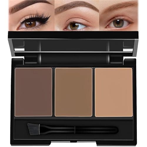 Image of Professional Eyebrow Powder Kit - Palette Set with Brush and Mirror for Defined & Sculpted Brows in Dark or Light Brown Shades