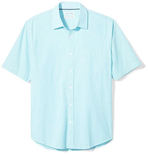 Image of Amazon Essentials Men's Regular-Fit Short-Sleeve Poplin Shirt, Aqua Blue Gingham, XL