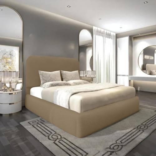 Image of AL SULTAN Luxury Bedframe With Headboard Upholstered In Plush Velvet (Mink Plush, 5FT King Frame Only)