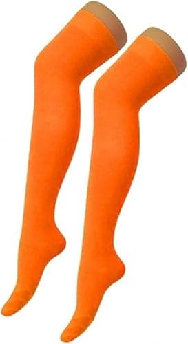 Image of ANZEE Womens Over-the-Knee Striped Socks Stretchy Thigh-High Referee Style Plain Multiple Colors Trendy & Fun for Costumes Everyday Wear (UK, Alpha, One Size, Orange)