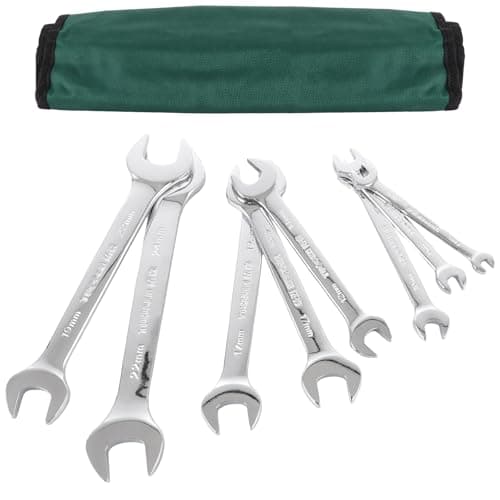 Image of ASelected 8 Pieces Double Open End Spanner Set, 6mm to 24mm Carbon Steel Flat Spanner Set for Home and Workshop - with Carry Pouch