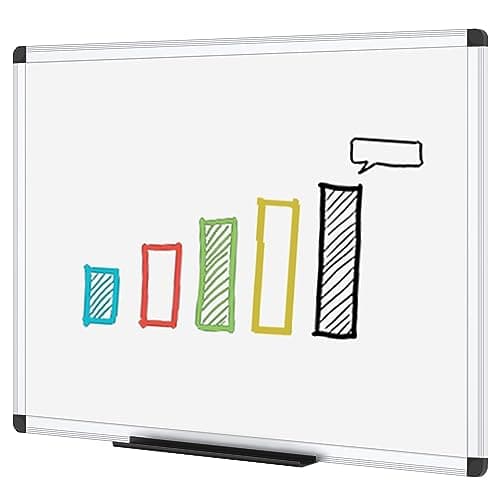Image of VIZ-PRO Dry Wipe Whiteboard 120 x 90 cm, Dry Erase White Board with Silver Aluminium Frame and Pen Tray