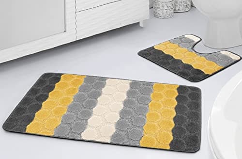 Image of La Maison Bathroom Rug Set - 2 Piece Hex Stripe Ombre Non Slip Bath & Pedestal Mat Quick Dry Shower Bath Super Soft Toilet Mat Set - Ochre