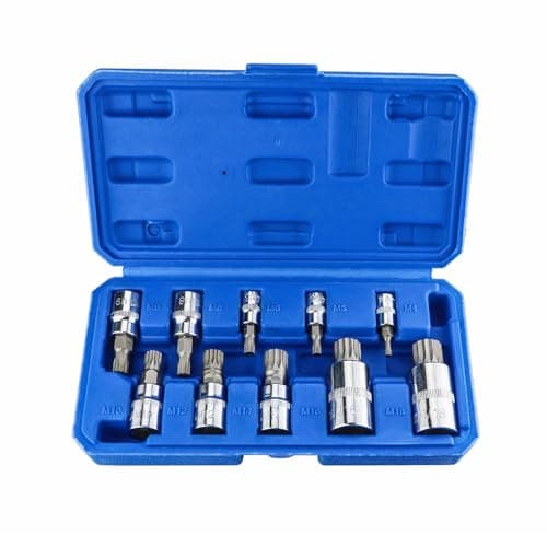 Image of Spline Bit Socket Set 10pcs, 1/4", 3/8" & 1/2" Drive Triple Square Bits XZN Spline Sockets M4 - M18, S2 Steel and Chrome Vanadium Steel Made