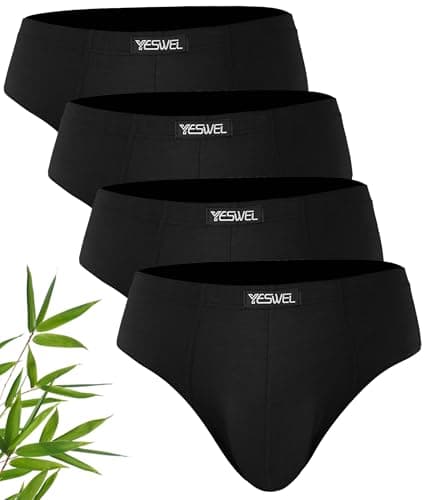 Image of YESWEL Mens Bamboo Underwear Briefs Pack of 4, Stretch Waistband Mens Briefs, Soft Wide Waistband Underpants with Classic Stretch Fit, Mid Waist Pants No Fly, No Itchy Labels Slips (4x Black, XL)