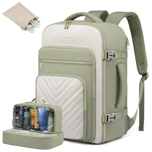 Image of LOVEVOOK Travel Backpack Cabin Size for Women, 40L Carry On Backpacks for Airplanes, Waterproof 17.3 Inch Laptop Rucksack Bag, 45x36x20 Easyjet Flight Approved Hand Luggage Backpack, Olive Green