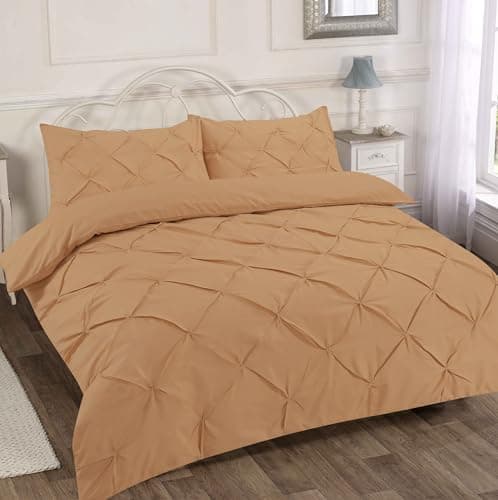Image of Home Sweet Home UK Pintuck Double Size Duvet Cover Sets Soft PolyCotton Duvet Cover Sets Doublesize With Button Closure Non-Iron Easy Care Bedding With Matching Pillowcases