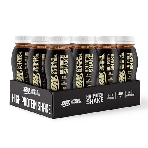 Image of ON High Protein Shake Bottles, Ready To Drink Healthy Snacks, No added sugars, low fat, Post Workout Snack for Men and Women, Chocolate Flavour, 12x500ml, Packaging may vary