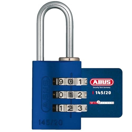Image of ABUS Combination Lock 145/20 Blue - Luggage Lock, Locker Lock and Much More. - Aluminium Padlock - Individually Adjustable Numerical Code - ABUS Security Level 3