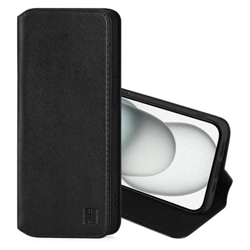 Image of 32nd Classic Series 2.0 - Real Leather Book Wallet Flip Case Cover For Apple iPhone 15 (6.1"), With RFID Blocking Card Slot, Magnetic Closure and Built In Stand - Black