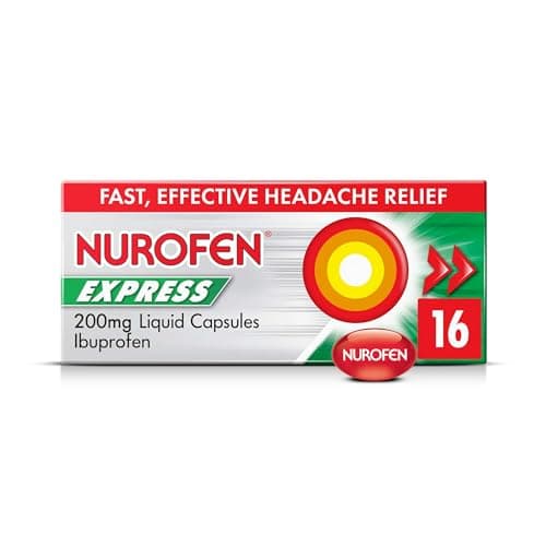 Image of Nurofen Express Ibuprofen Liquid Capsules 200mg, 16 Count - Fast-Acting Relief for Period Pain, Headaches, Migraines, Cold & Flu Symptoms