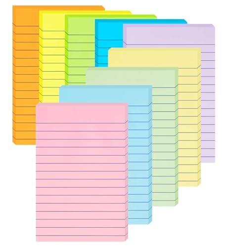 Image of (9 Pack) Lined Sticky Notes 100mm x 150mm, 9 Pastel Ruled Post Stickies Colorful, Super Sticking Power Memo Post Stickies Large Sticky Notes for Office, Home, School, Meeting, 35 Sheets/pad