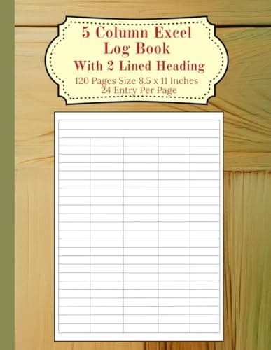 Image of 5 Column Excel Log Book With Two Lined Heading: Ledger Book, Blank Graph Paper Worksheet, Five Column Excel Notebook, 120 Pages 8.5 x 11 Inches