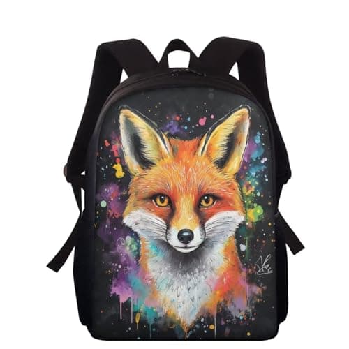 Image of Wnbucioht Kids School Backpack Animal Fox Print Bookbag 15 Inch Cute Schoolbags for Boys 8-10,Animal Backpack for School Children Toddler Rucksack Book Bags with Side Pocket