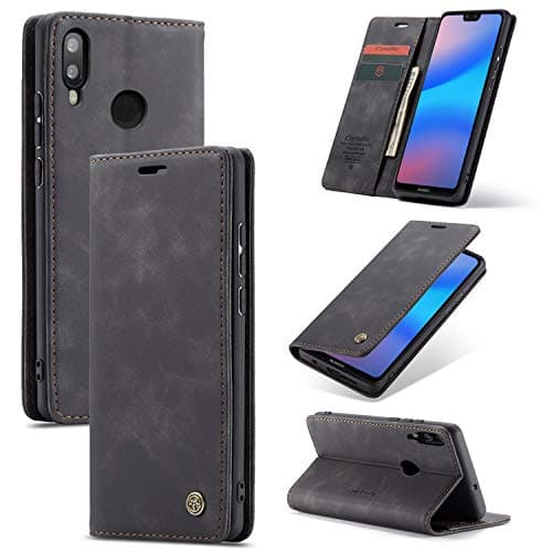 Image of Cracedily for Huawei P20 Lite Case, Wallet Case Flip Leather with Card Holder Magnetic Closure Shockproof Kickstand Protective Phone Cases Cover for Huawei P20 Lite,Black
