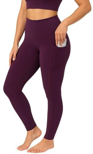 Image of Brezza Ladies' High-Waisted Gym Leggings with Pockets – Plus Size Workout Yoga Trousers with Tummy Control Purple