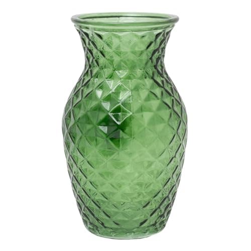 Image of Emerald Green Glass Vase, 19cm Decorative Crystal Cut Faceted Flower Vase for Shelves Tables and Home Decor