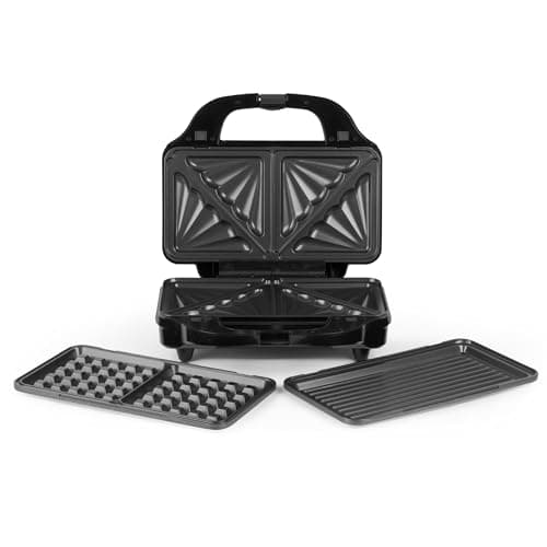 Image of Salter EK2143 3-in-1 Snack Maker - Sandwich Toaster, Waffle Maker, Panini Press Grill, Includes Removable Extra Large Deep Fill Hot Plates, Non-Stick, 900W, Auto Temperature Control, Stay Cool Handle