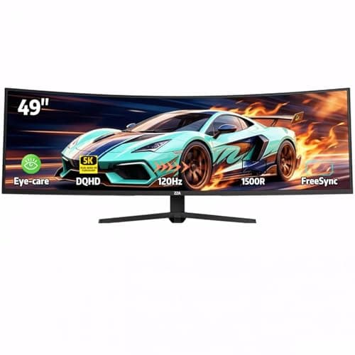 Image of ZZA 49" Curved Gaming Monitor | 49 Inch Screen, 5120x1440 Dual QHD, 120Hz, 1500R, 32:9 Ultra-Wide, AMD FreeSync, 120% sRGB, Height Adjustable, HDMI 2.1 & DisplayPort, VESA Mount