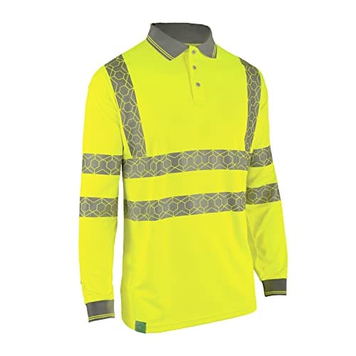 Image of Beeswift Envirowear Saturn Yellow Hi-Vis Long Sleeve Polo Unisex Reflective Sustainable Circular Process Safety PPE Workwear - 5X-Large