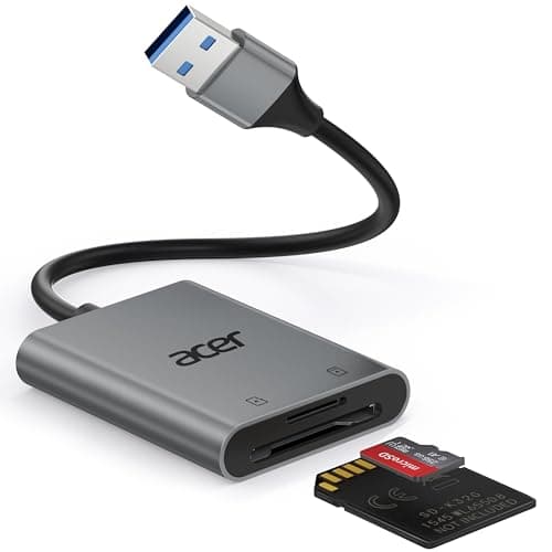 Image of acer SD Card Reader USB 3.0 with Cable, Aluminum Camera Memory Card Reader UHS-I, USB-A micro SD Adapter High Speed, Compatible with SDXC, micro SDHC, TF, RS-MMC, Computer, PC, Laptop, Trail Camera