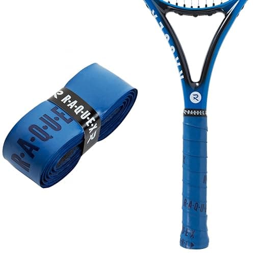 Image of Raquex Enhance Replacement Racket Grip: Tennis Grip, Badminton, Squash Grip Tape, Padel, Pickleball. 14 Colours. Premium, Self-Adhesive Tennis Racquet Grip with Finishing Tape (Blue, 1 Grip)
