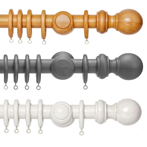 Image of Wooden Curtain Pole – Fixed Length Premium Quality Bay Window Curtain Pole, Wooden Pole for Window and Eyelet Curtains