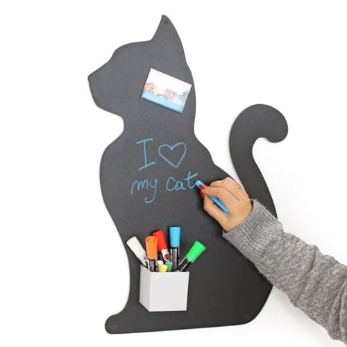 Image of KalaMitica - Magnetic Chalkboard for Wall - Cat Shape, 56x38 cm, Charcoal Grey - Writable Magnetic Blackboard for Notes, Messages & Decor - for Home & Office