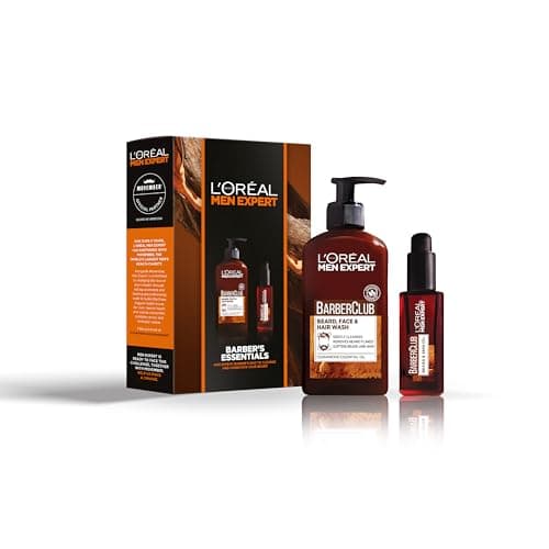 Image of L'Oréal Paris Men Expert Barber's Essentials Gift Set for Him, 3-in-1 Beard, Face & Hair Wash and Beard & Skin Oil, With Cedarwood Oil, Gift Set for Men
