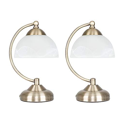 Image of MiniSun | Curved Antique Brass and Frosted Glass Table Lamps | Table Lamps, Home Décor & Improvement Essential | Set of 2 | Includes 4W LED Bulbs [3000K Warm White]