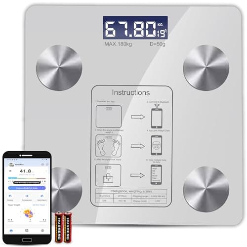 Image of Scales for Body Weight and Fat Percentage Bluetooth Digital Weight Body Fat Scale Large Display for body Fat Composition Analyzer Digital Smart with Digital Display Fitness (White)