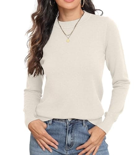 Image of GRECERELLE Womens Jumpers Soft Knit Basic Crew Neck Long Sleeve Fall Winter Spring Sweater Tops for Ladies (Milky White, XL)