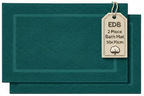 Image of EDB Pack of 2 Terry Toweling Bath Mats Set 100% Cotton Maximum Absorbency Quick Dry 50 x 70 cm Machine Washable Soft 1000-GSM (Blue Lagoon)