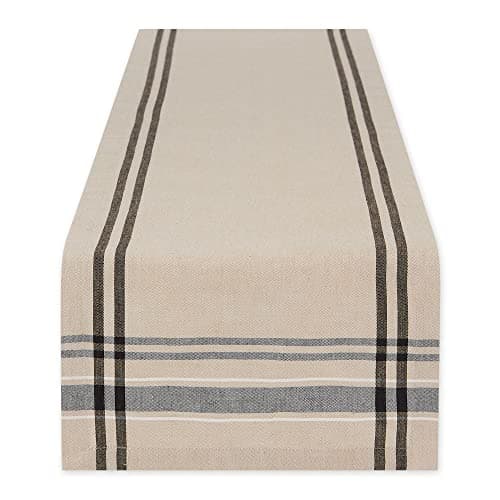 Image of DII French Stripe Dining Table Collection Farmhouse Style Table Runner, 14x72 Inches, Taupe/Black