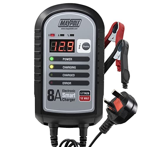 Image of Maypole 8A 12V Electronic Smart Car Battery Charger Fully Automatic 9 Stage Charging Cycle Lead Acid AGM Car Van Caravan Motorhome Tractor