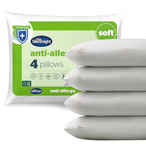 Image of Silentnight Anti Allergy Soft Pillows 4 Pack – Soft Support Pillows with Bouncy Fibres Ideal for Front and Stomach Sleepers – Hypoallergenic and Machine Washable – Pack of 4