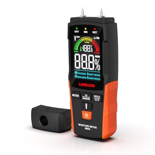 Image of LASELION MS03 Wall Moisture Meter Pin & Pinless 2 in 1 Moisture Detector with Large Backlit Screen for Firewood,Walls,Building Materials