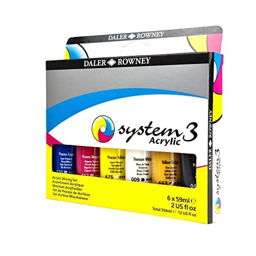 Image of Daler-Rowney System3 59ml Acrylic Paint Process Set, 6 x Assorted Vibrant Colours, Multi-Surface, For Professional Artists & Students