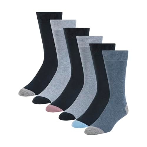 Image of Ted Baker Men's 6 Pack Solid Crew Dress Socks, Denim Heather/Navy/Lavendula, One Size