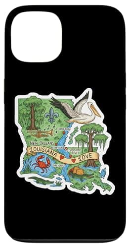 Image of Louisiana Love Map Art with Southern Charm and Pride Case for iPhone 13