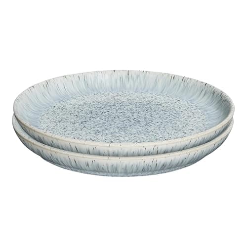 Image of Denby - Halo Speckle Medium Plates Set of 2 - Grey, Neutral Patterned Coupe Dishwasher Microwave Safe Crockery 21cm - Glazed Ceramic Stoneware Tableware - Chip & Crack Resistant