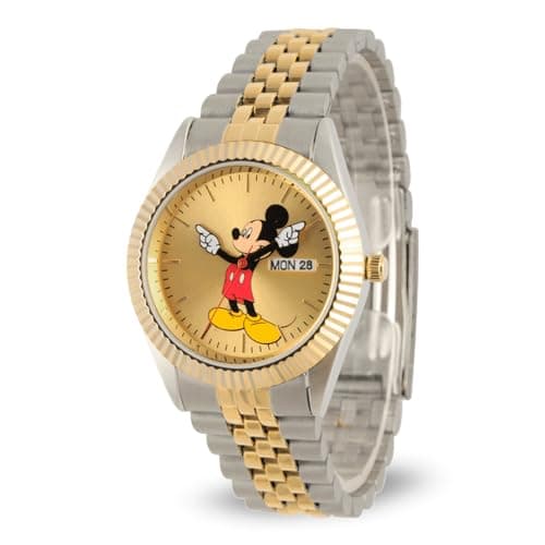 Image of Disney Mickey Mouse Watch for Men – Classic Mens Mickey Mouse Watch – Stylish Watches for Men – Officially Licensed Watches – Multicolor Stainless Steel Strap, Gold Dial – Vintage-Inspired