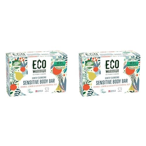 Image of Eco Warrior Sensitive Body Soap Bar - Vegan, Cruelty Free, No SLS or Parbens, Gently Cleansing With Green Clay & Orange, Lemon, Eucalyptus Essential Oils - Eco Friendly Body Bar, 100g (Pack of 2)